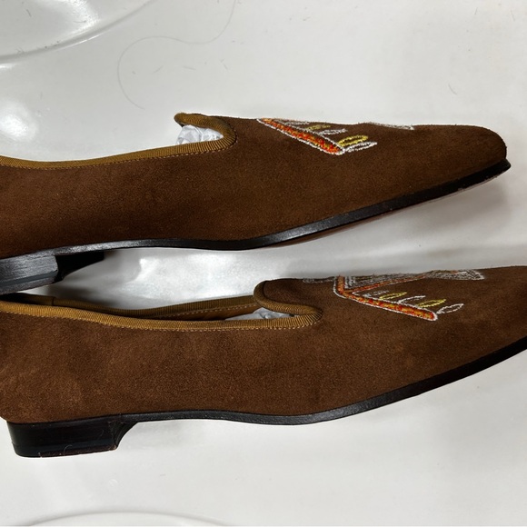 Women’s Stubbs & Wootton Brown Suede Embroidered Loafers SIZE 9AA Rare - Picture 3 of 11